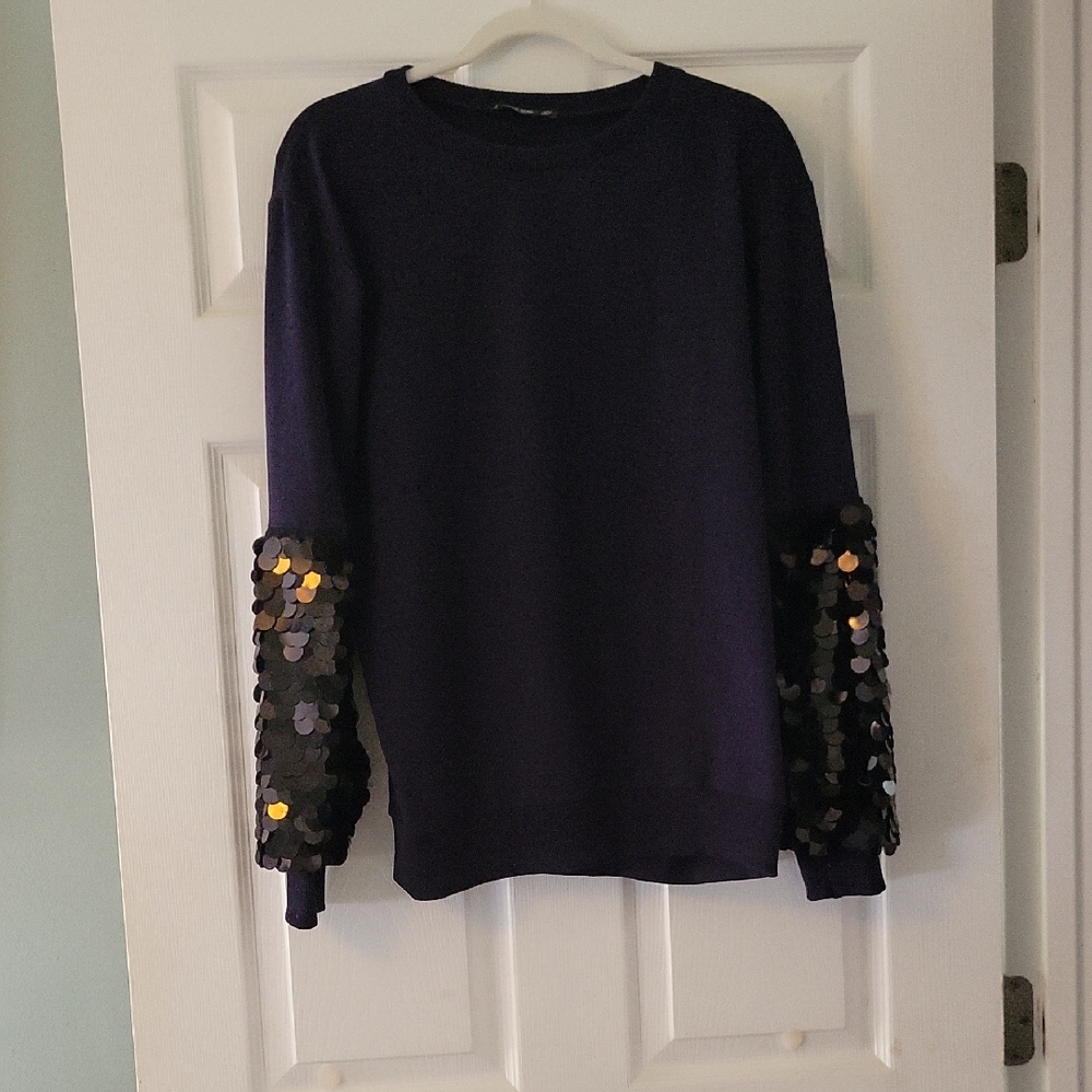 Urban Outfitters Navy Sweatshirt with Sequin Sleeve Detail